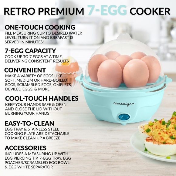MyMini 7 Egg Rapid Cooker Teal Color Can Boil Scramble Poach Omelette Steam NIB - Picture 3 of 9